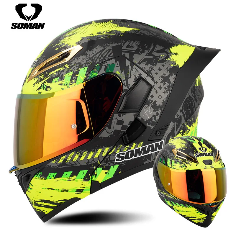 

SOMAN Double Lens Motorcycle Helmet Seasonal Riding Helmet Warmth Safety SM955-S with Coloured Lenses Capacete De Moto