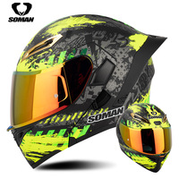 SOMAN Double Lens Motorcycle Helmet Seasonal Riding Helmet Warmth Safety SM955-S with Coloured Lenses Capacete De Moto