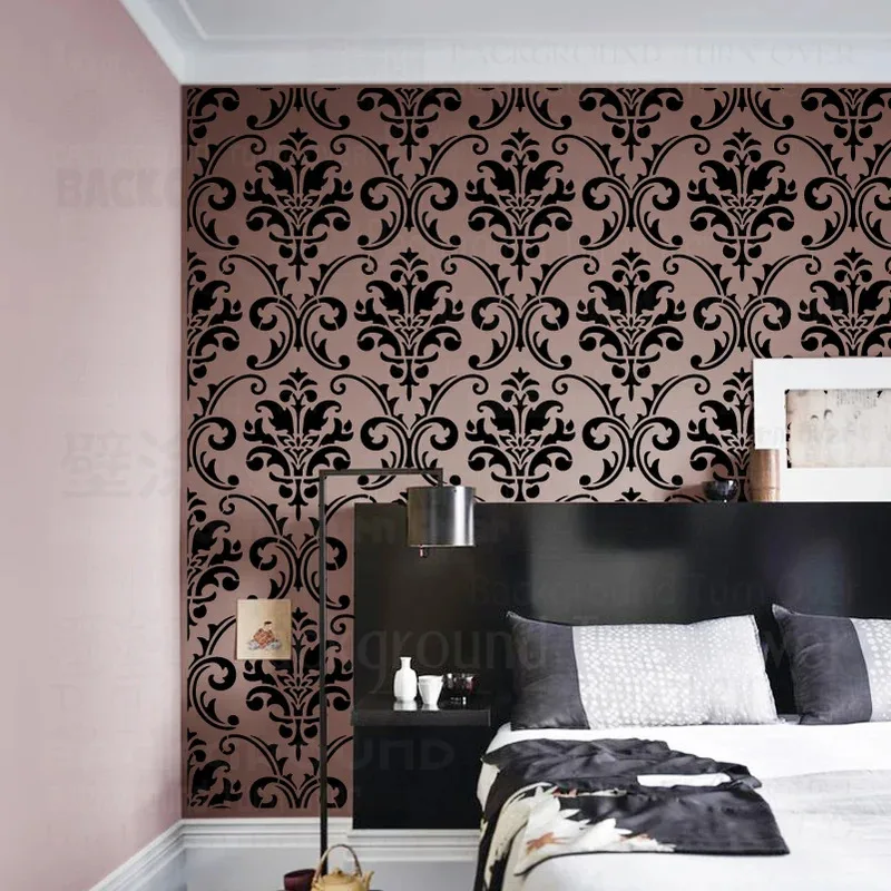 

Трафарет для декора стен 50-90 см, большая дверная плитка, шаблон для рисования, винтажный роскошный дамасский узор, дизайн для гипсовой краски