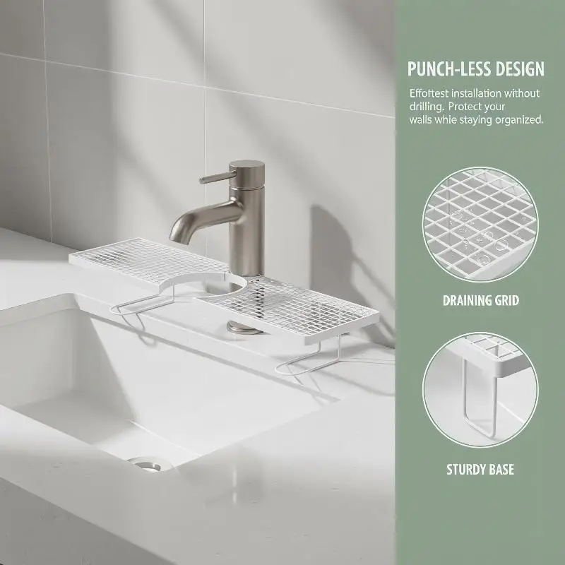 1Pcs Household Bathroom Storage Rack Wall-mounted Faucet No-drill Sink Storage Rack
