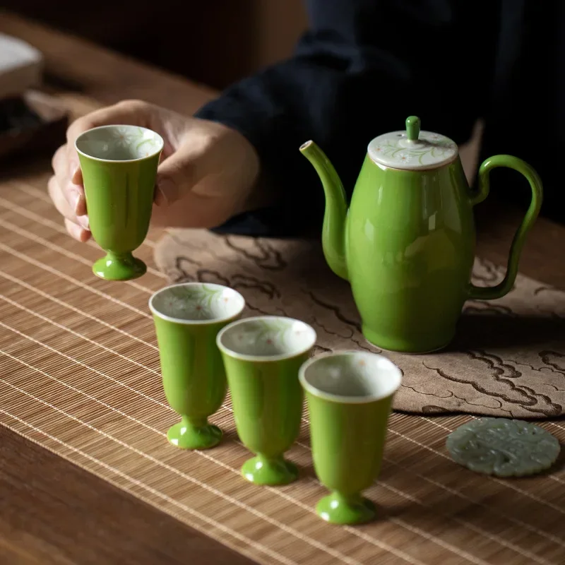 Hand Drawn Teaware Set Chinese Style Imitation Song Green Chaise Pot Porcelain Kung Fu Tea Set Gift Chinese Tea Set