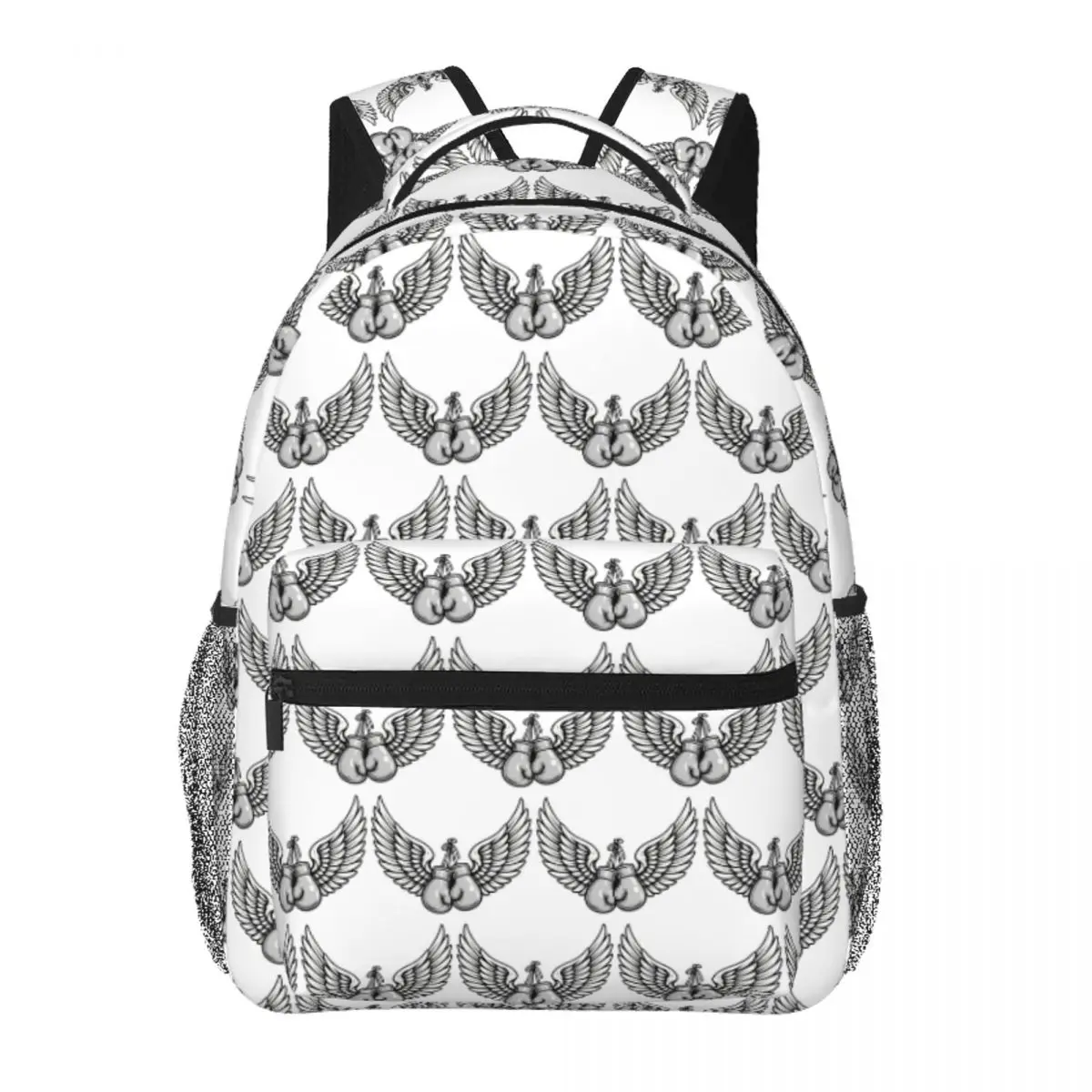 White Boxing Gloves With Wings Angel Fighter Boxing Design Backpack Student BookBag Children School Bag Laptop Shoulder Bags