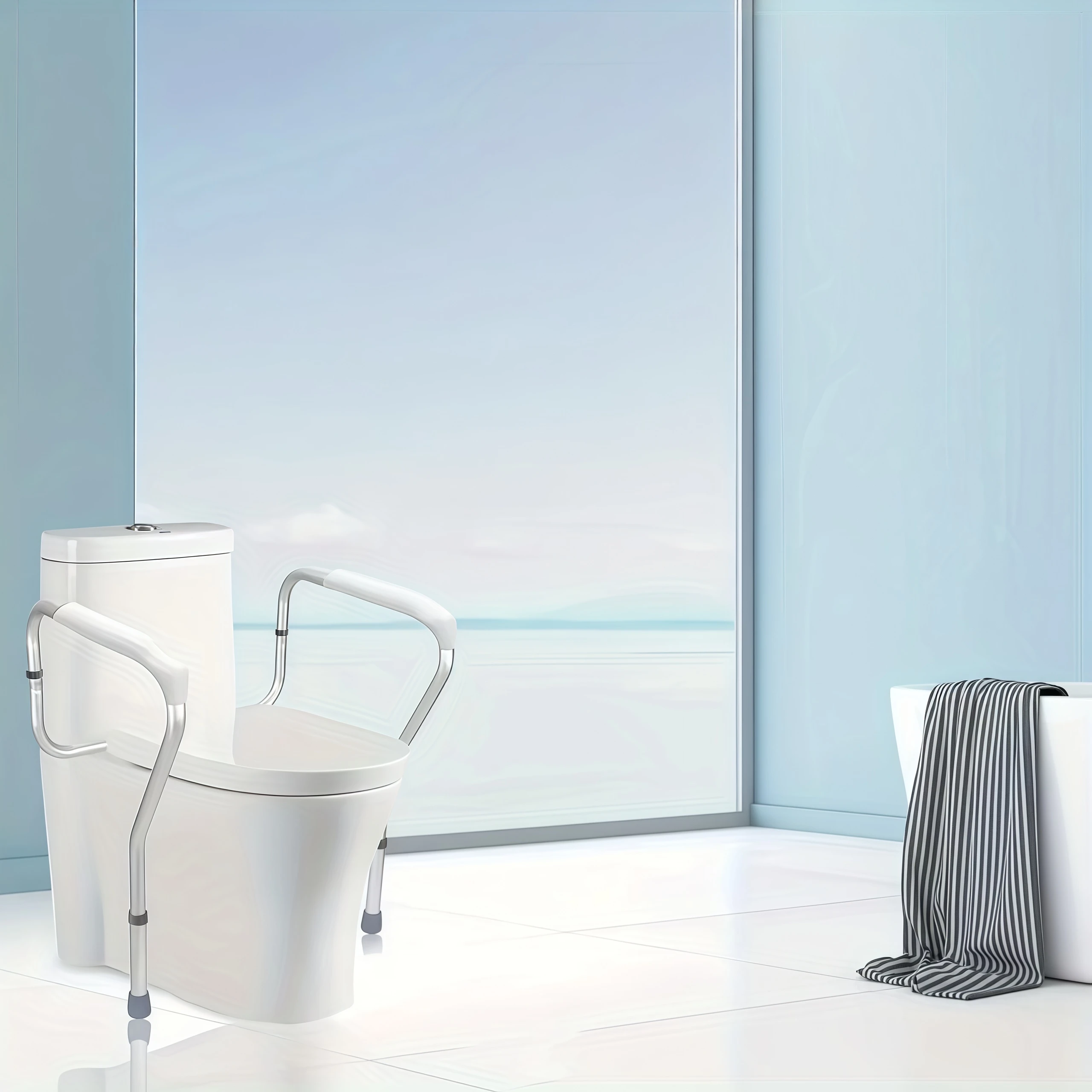 Toilet safety guardrail, adjustable height, made of aluminum alloy, rust-proof, suitable for the elderly and pregnant women, easy to install