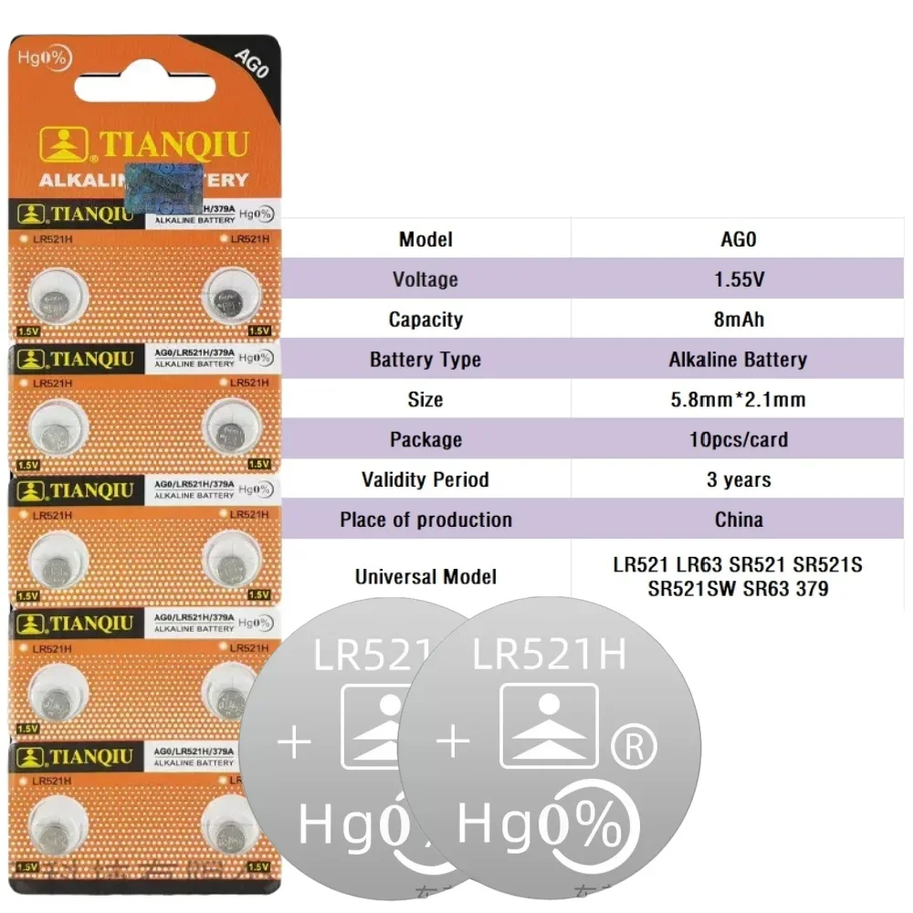 

6-100PCS AG0 LR521 379 179 Button Cell Battery SR521SW 379A D379 SR63 Button Coin Cell Alkaline Batteries for Watch Battery Toy