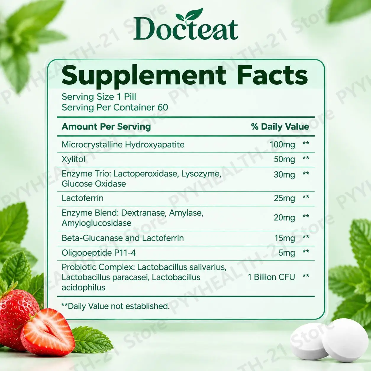 Oral Defence Tablets Promote Dental Enamel & Oral Flora Balance & Daily Digestion Hydroxyapatite 100mg Xylitol 50mg 60 Pills - view 3