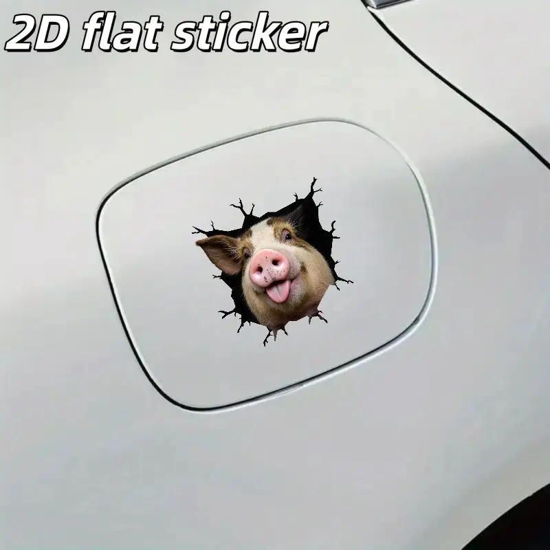 1pc 2D Flat Effect Pig Breakthrough Vinyl Sticker, Funny Waterproof Decal for Car Fuel Tank & Smooth Surfaces
