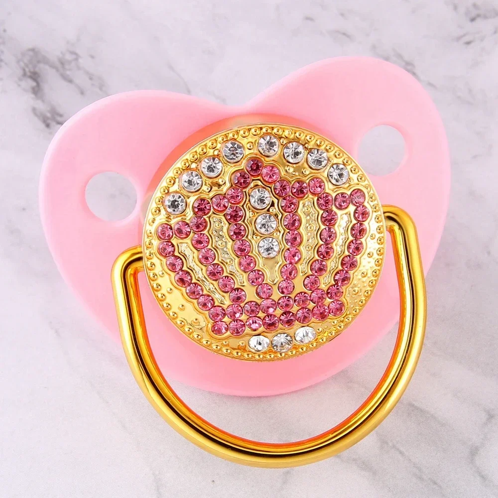 Bebê recém-nascido coroa chupeta clipe corrente rosa ouro bling silicone infantil chupeta titular chupeta mamilo manequim presentes do chuveiro do bebê