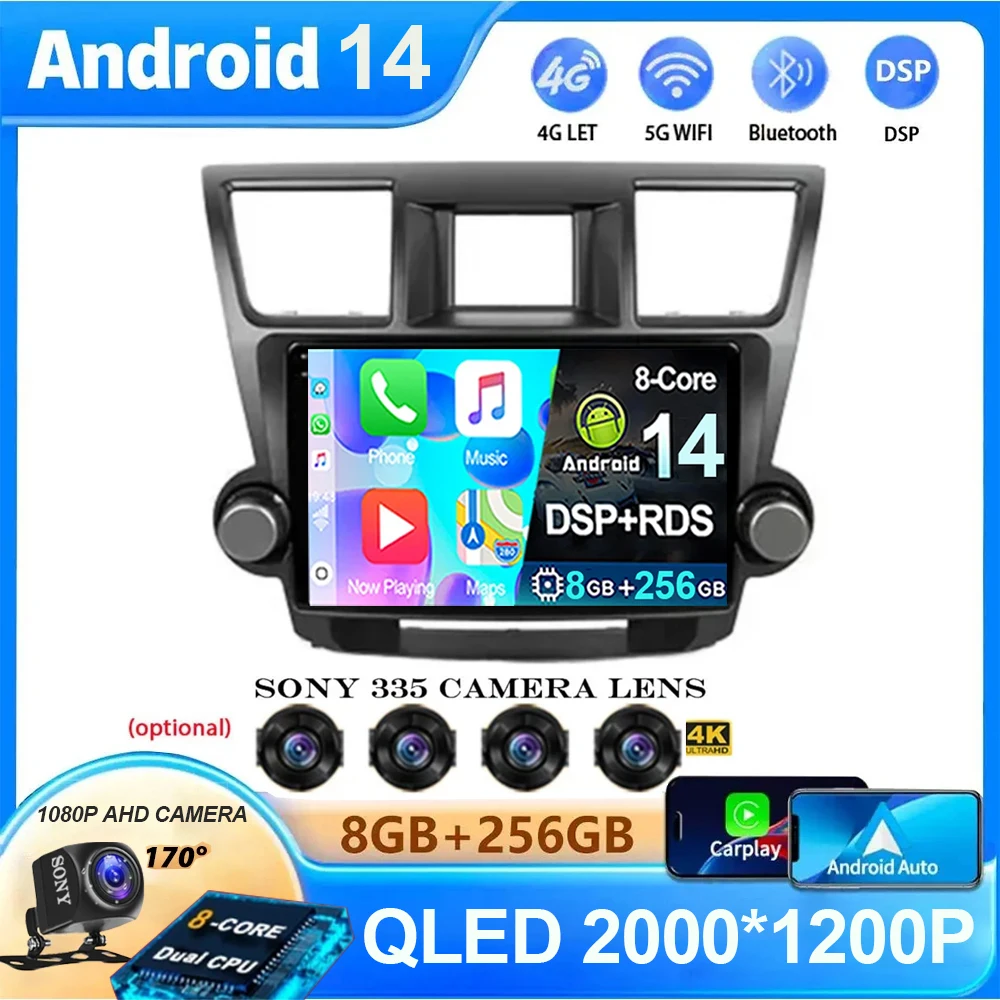 

Android 14 Car Video Player For Toyota Highlander 2 XU40 2007 - 2013 Navigation GPS Auto Radio Multimedia Stereo No 2Din DVD BT