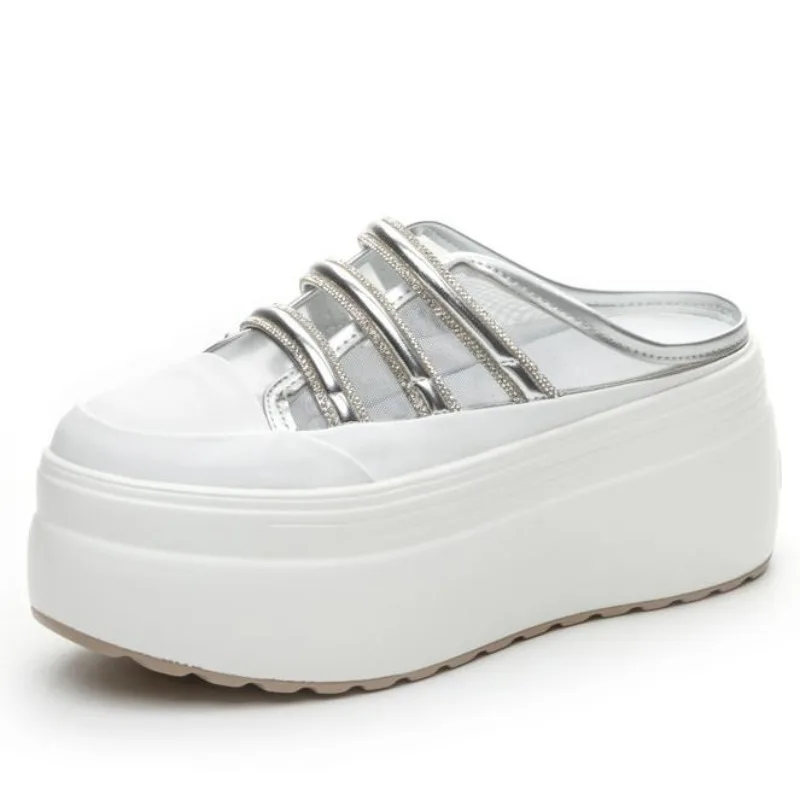 

Высококачественные удобные тапочки на танкетке из натуральной кожи с воздушной сеткой 8 см, дышащая летняя повседневная обувь на танкетке высокого бренда