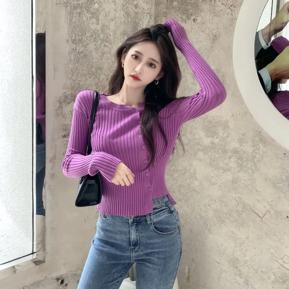 Fashion Cardigan Woman Striped Sweater Crochet Korean Style Knitted Sweaters Cute Vintage Crop Tops Kawaii Cardigans for Women