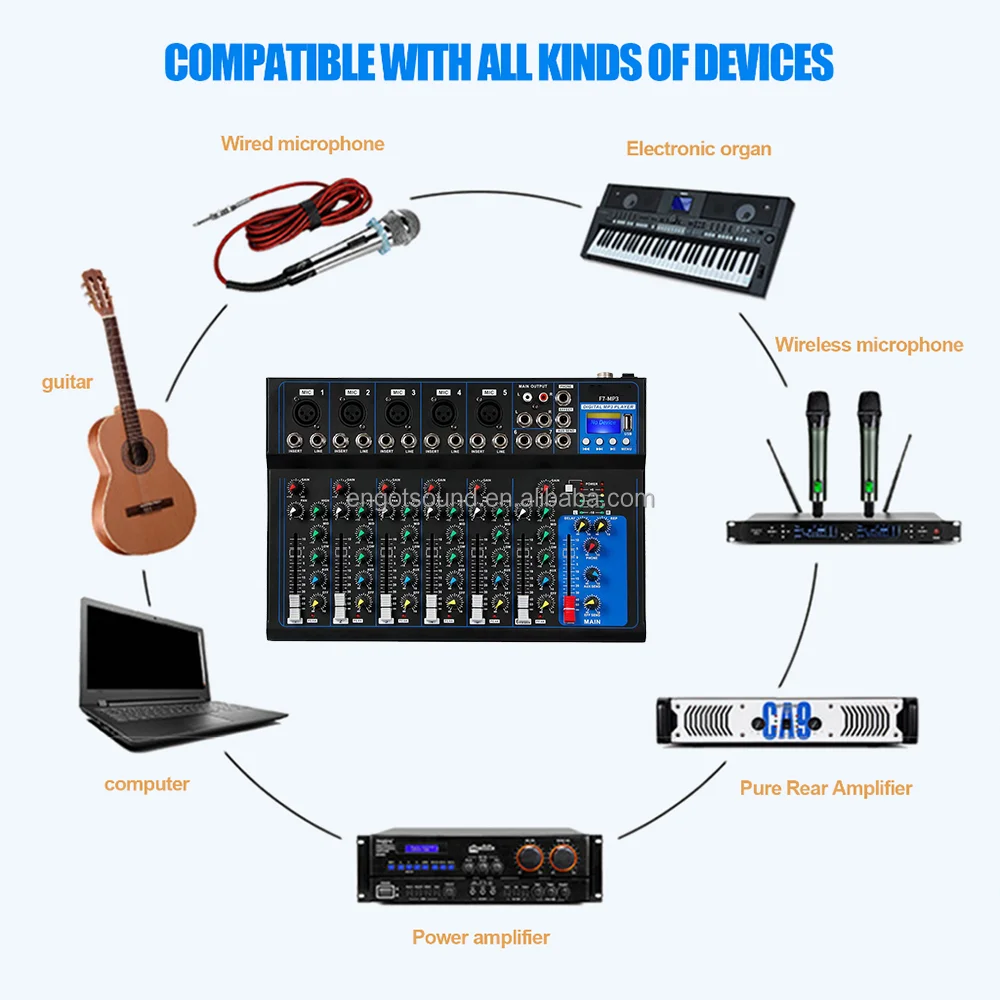 F7 بلوتوث المحمولة 7 قناة جهاز مزج الصوت USB DJ الصوت خلط وحدة التحكم MP3 جاك 48 فولت الطاقة لتسجيل الكمبيوتر