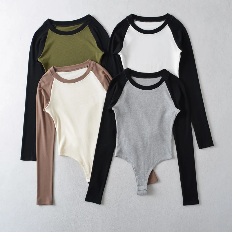 ชุดบอดี้สูท Raglan คอกลมผู้หญิง, ชุดเข้ารูปแขนยาว, เสื้อยืด Fit Raglan