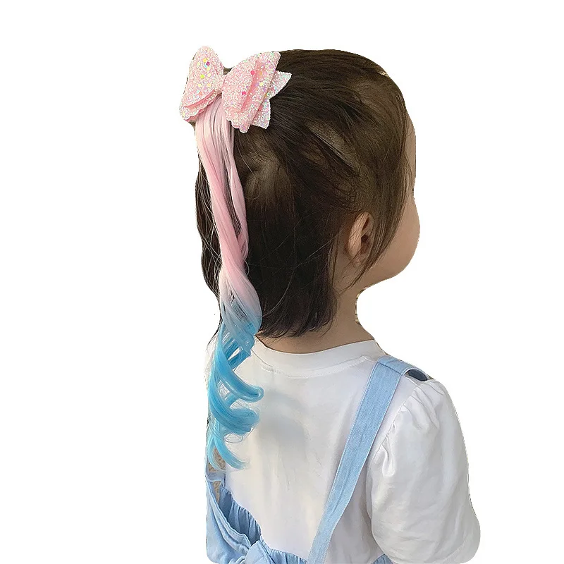 1PC Princess Gradient Curly Hair Bowtie Wig Girls Hairpins Lovely Children Headwear Hairgrip Hair Clips Hair Accessories