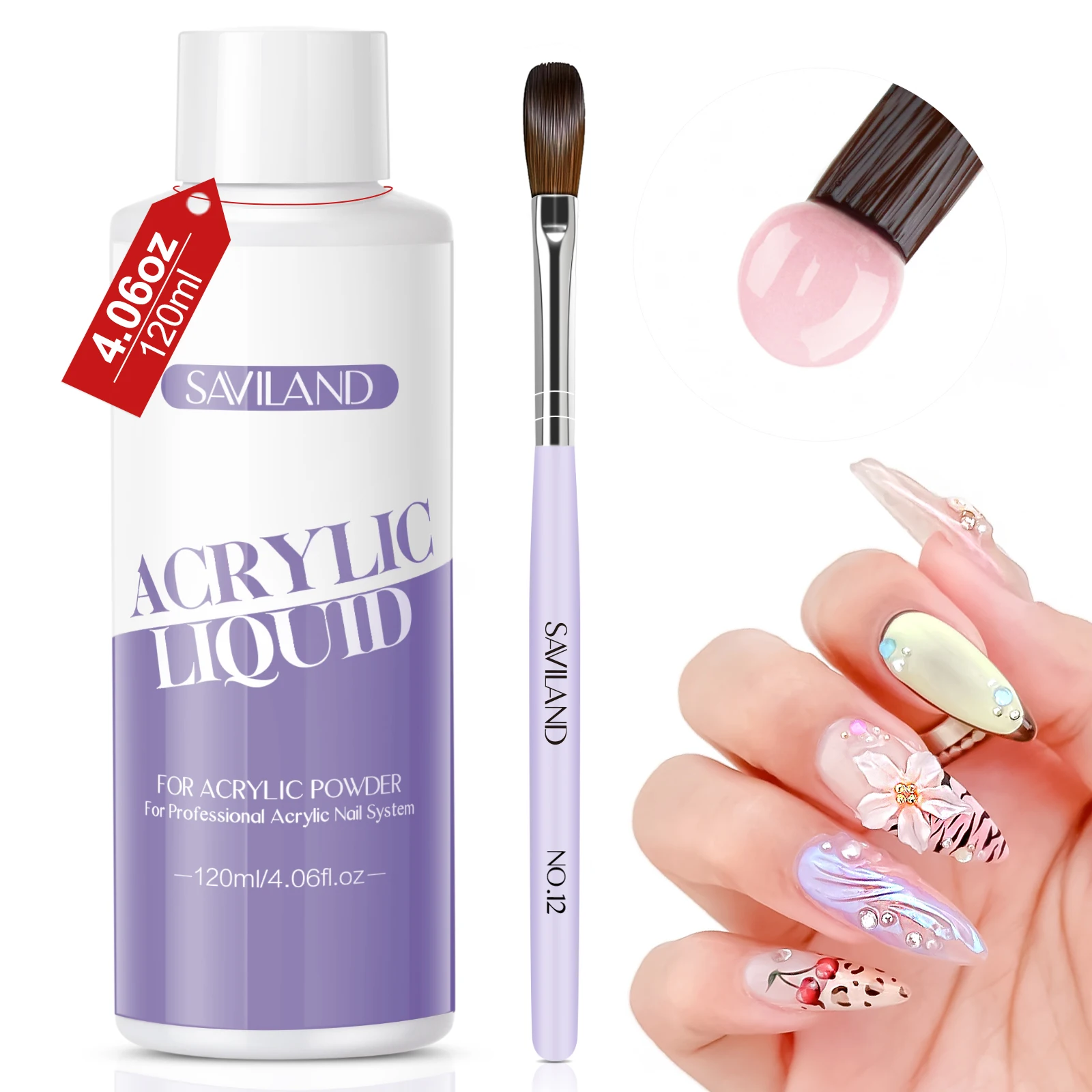 

Жидкость для акриловых ногтей SAVILAND Monomer, 120 мл, не желтеет, с 12 акриловыми кистями для нанесения порошка, для домашнего использования и салонов красоты