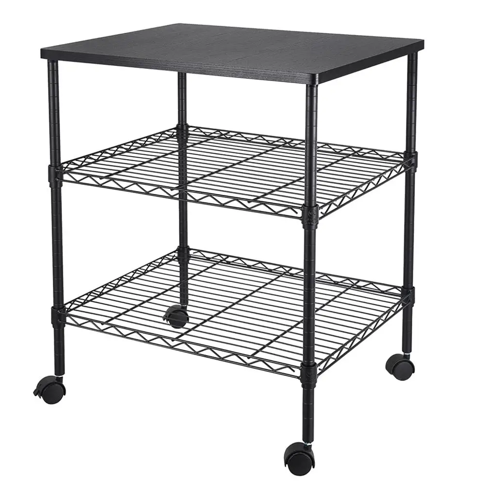 3-Tier Mobile Printer Stand Cart with Storage Shelves - Rolling Office Furniture for Organizing Printers & Supplies