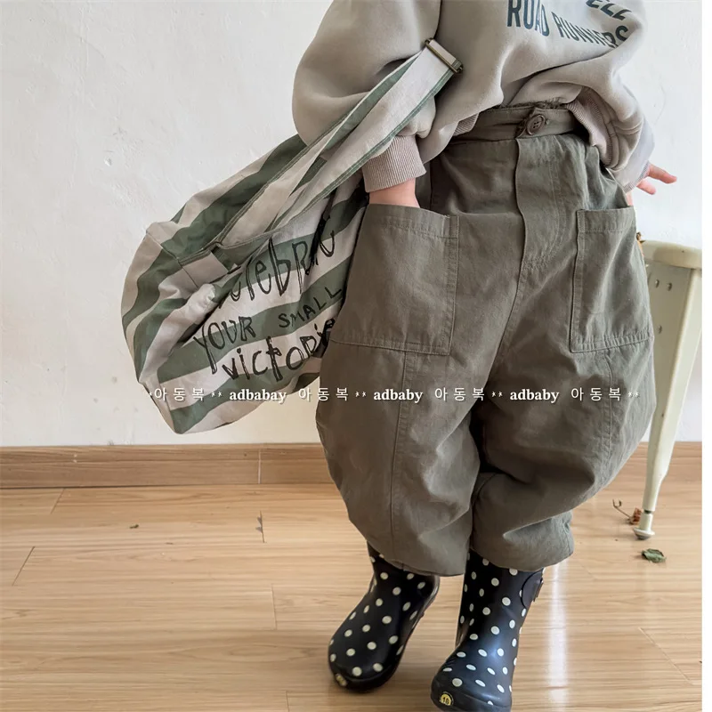 

Детская одежда 2025 года, зимняя одежда, новая детская корейская версия, утепленные зимние хлопковые штаны из стираного хлопка для девочек, p