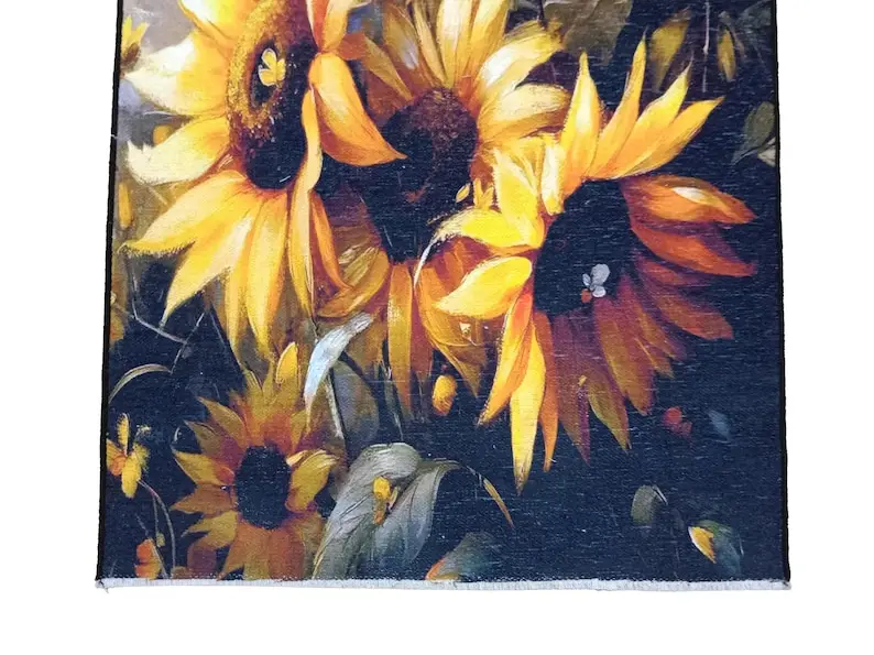 unflower and Butterfly Print Kitchen Mat, Non-Slip Yellow Rectangular Low Pile Rug, Machine Washable Floor Mat for Front of Sink