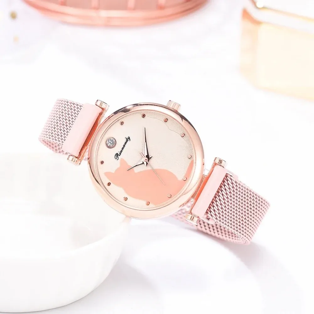 Watch for Women Cute Cat Dial Quartz Wristwatch Casual Mesh Watch Bracelet Montre Femme Часы Женские Reloj Mujer Годинник 시계 워치