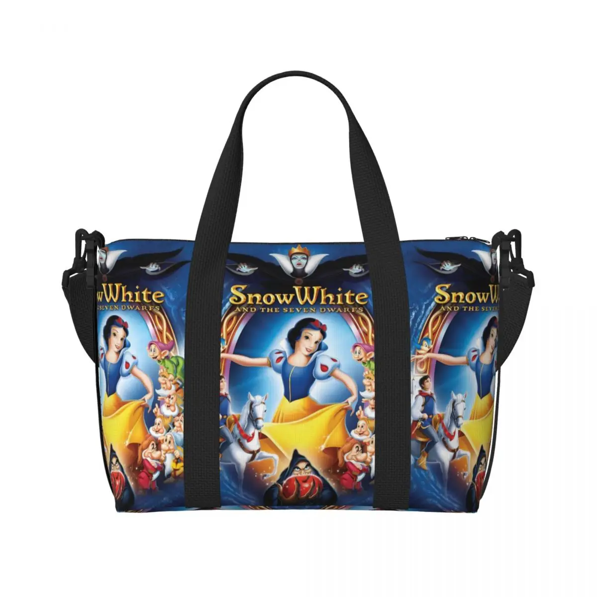 

Custom Snow White And The Seven Dwarfs Groceries Shopping Tote Bags Big Capacity Fashion Film Cartoon Gym Beach Travel Bags