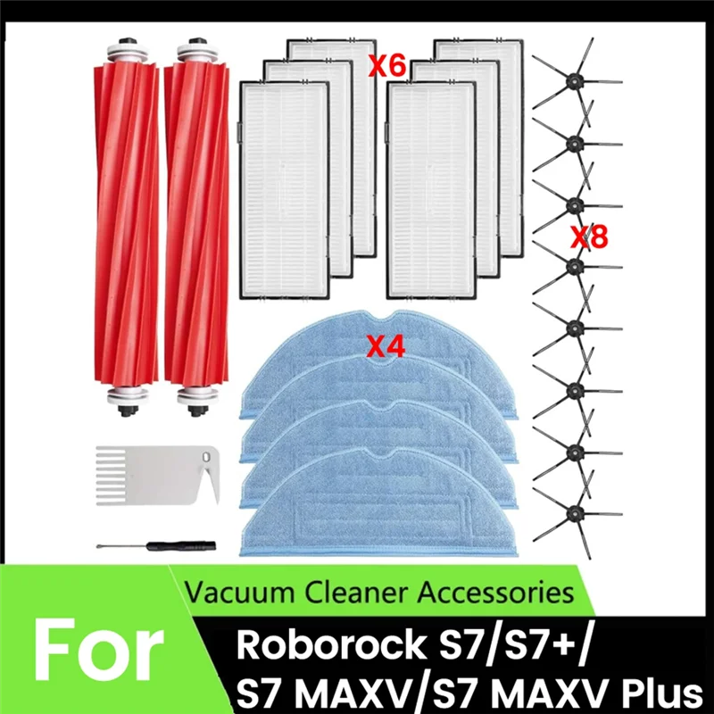 【Berserk】 22 Buah Suku Cadang Pengganti untuk Roborock S7, S7 +, S7 MAXV, S7 MAXV Plus Suku Cadang Penyedot Debu Filter Sikat Sisi Utama Bekuan Pel