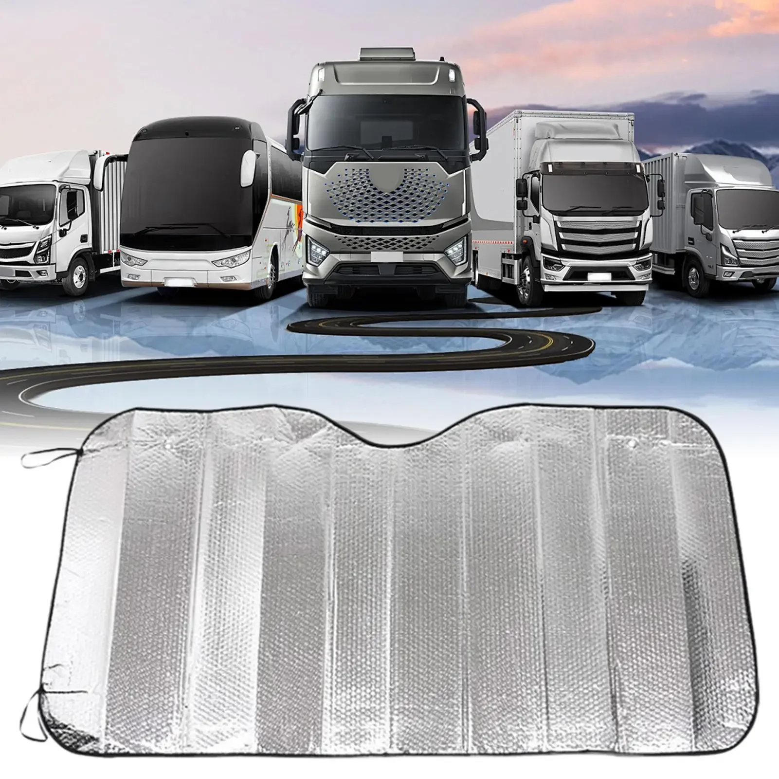 Upgrade Windshield Sun Shade Reflective Semi Truck Window Shades Foldable RV Windshield Sunshade for Truck RV Van