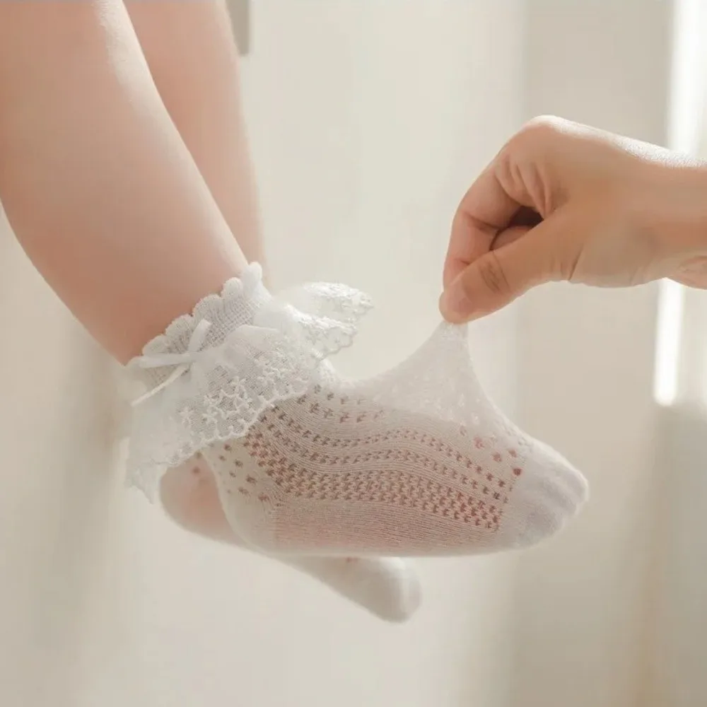 

Soft Thin Mesh Baby Socks Princess Lace Knit Cotton Socks Breathable Lace Trim Newborn Tube Socks Kids