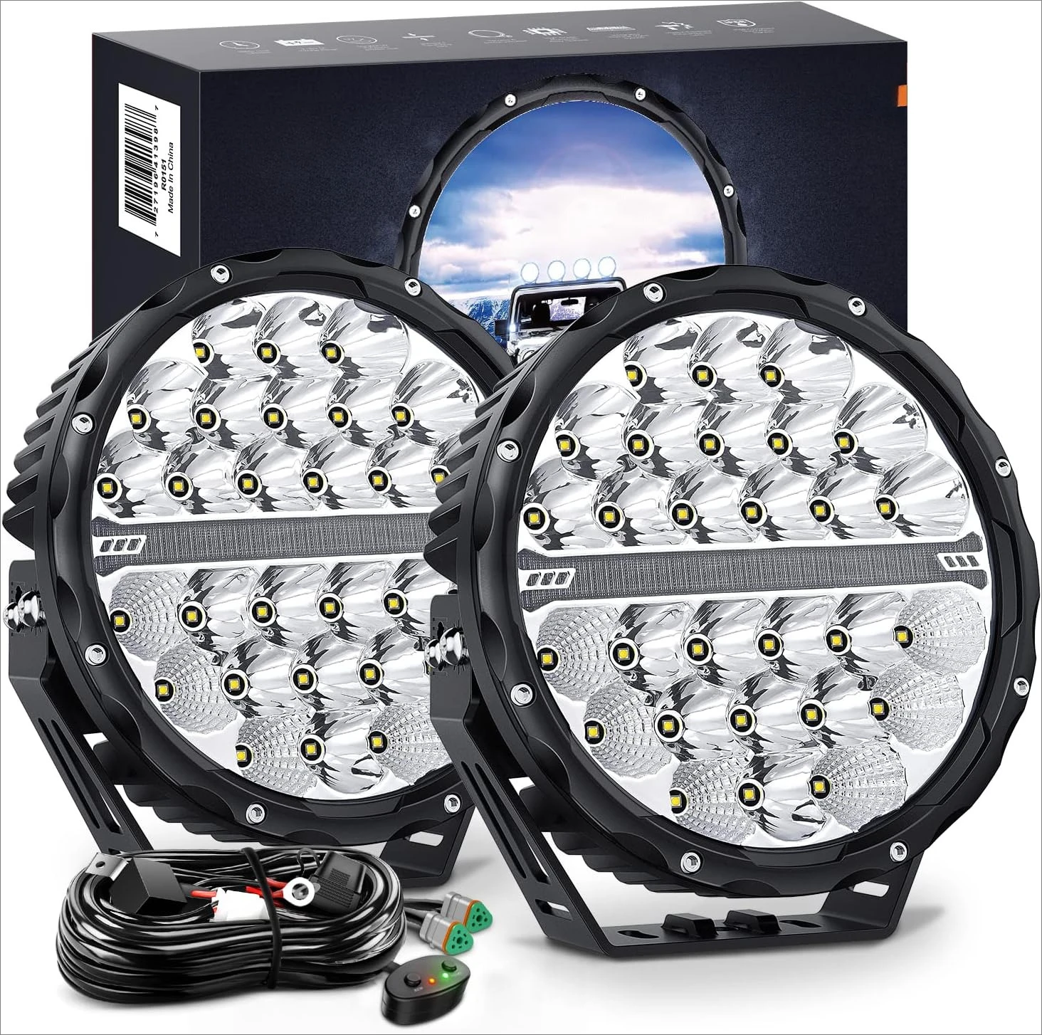 9 Inch Round Offroad LED Driving Lights with DRL 2PCS 140W 15560LM IP68 Spot Flood Combo Work Light
