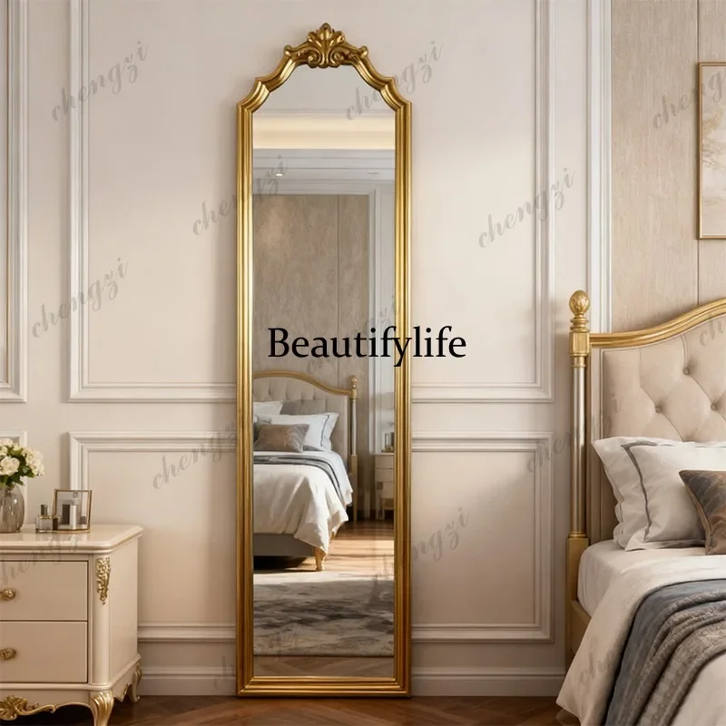 K153  narrow and long full-length dressing mirror wooden simple floor-to-ceiling home full-body retro cloakroom fitting mirror