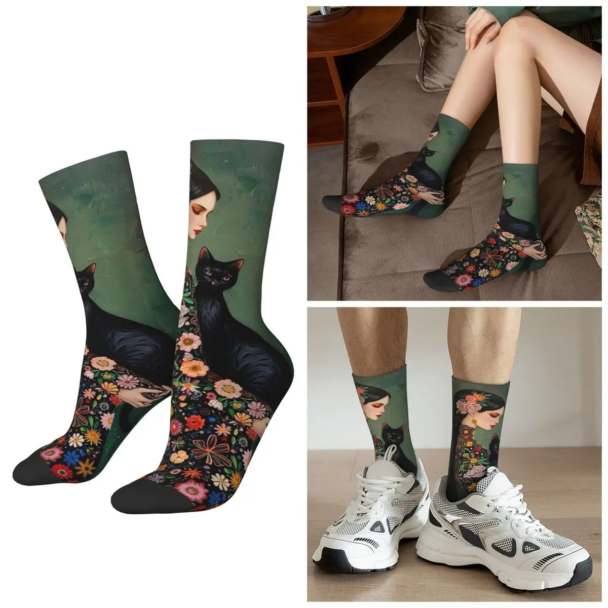 

All Seasons Art Women Black Cat Bohemian Style Socks Harajuku Crew Socks Casual Stockings for Men Women Gifts