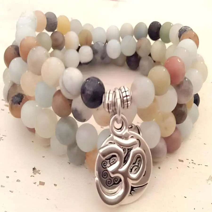 

6mm Frosted Amazoniteite Gemstone 108 Beads Mala Bracelet Chakra Bead Gemstone Spiritual Natural stone Buddhist Stone elastic