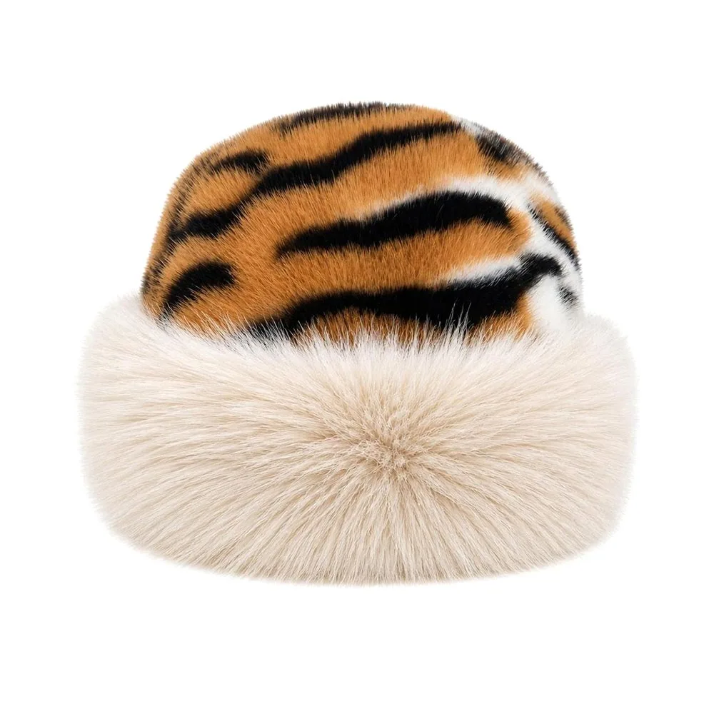 New Leopard Pattern Winter Hat Solid Color Bucket Hat Fluffy Fur Cold Windproof Panama Cap Outdoor