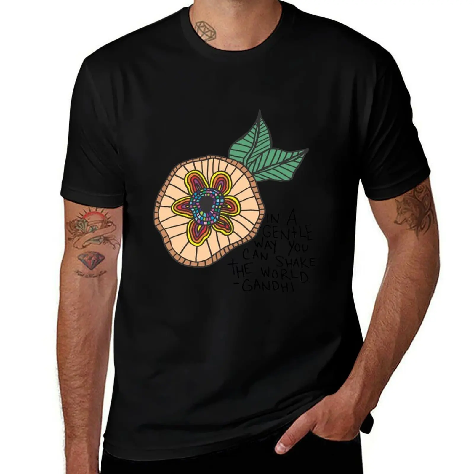 In a Gentle World inspirational quote Gandhi T-Shirt Cool Feeling Summer Tee Shirt T-Shirt