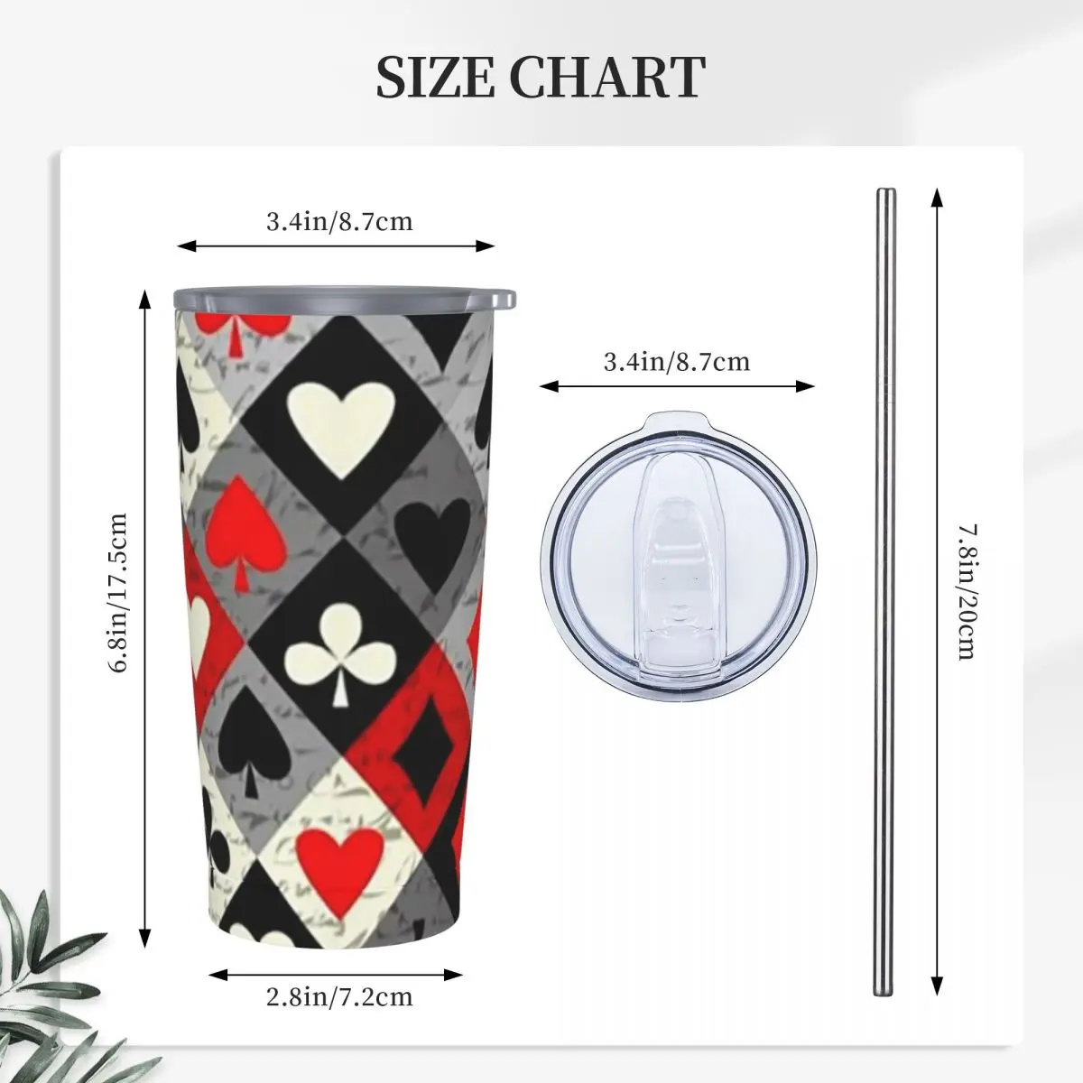 Playing Cards Poker Print Stainless Steel Tumbler Vacuum Insulated Mugs Thermal Cold Cup Straws With Lid 20oz