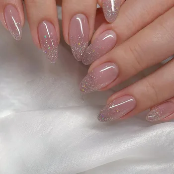 24 stuks korte Franse stevige glitternagels met 1 jelly gel en 1 nagelvijl