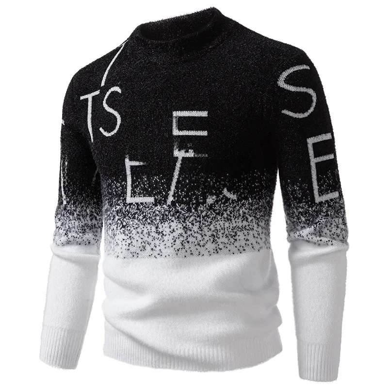 

Men's Knitted Sweater 2025 New Arrival Water Rabbit Fur Simulation Long Sve f High Collar Casual Comfortable Knitwear