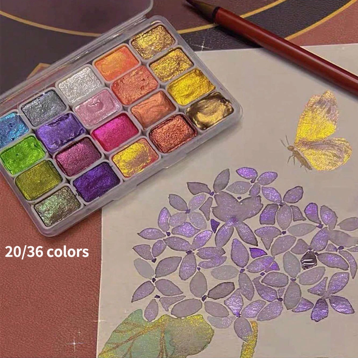 20/36 kleuren metalen aquarel set draagbare doos met glanzende parels effen aquarel kunstenaar handgemaakte aquarel