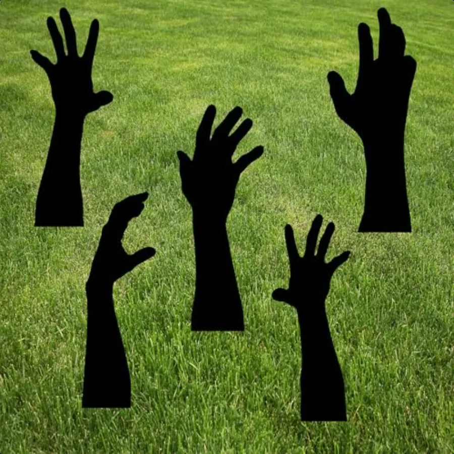 

5 Pack Zombie Graveyard Cemetary Hands Halloween Yard Sign Home Outdoor Lawn Decoration With Stakes Scary Spooky Decor Black Si