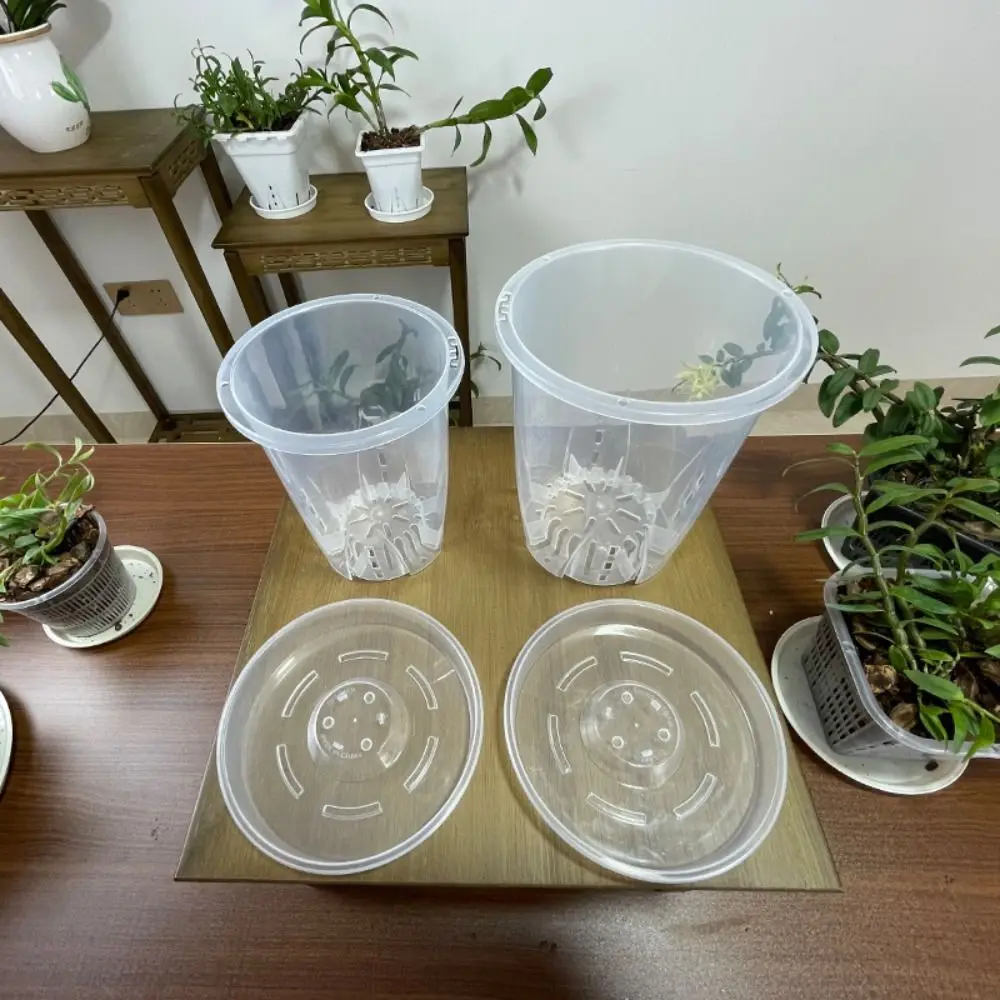 Breathable Root Control Transparent Flower Pot Plastic Beautiful Phalaenopsis Orchid Pots With Stomata with Tray Planting Pot
