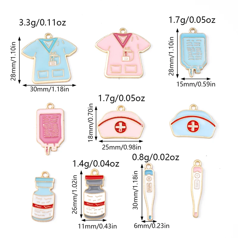 10 Stück Niedliche Emaille-Anhänger mit Medizinischen Motiven wie Stethoskop, Thermometer und Nadel für Schmuckherstellung, Halsketten, Ohrringe und DIY-Geschenke – Detail 1