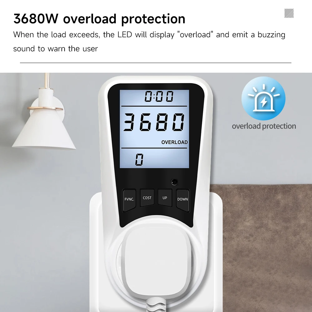 Cerhot Energy Consumption Meter Rechargeable Electricity Monitor Display with Overload Protection Power Meter Electricy