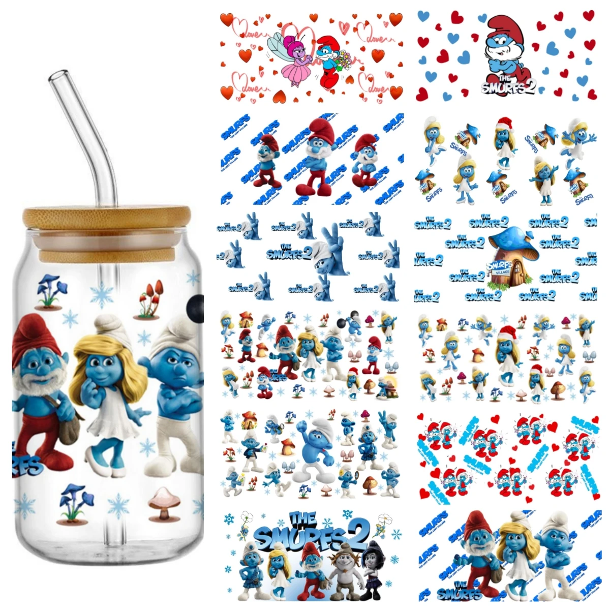 

Miniso The Blue Elf design Transfer Sticker UV DTF DIY For 16oz Glass Cup Can Wraps Easy To Use Custom Mugs Gift Decals