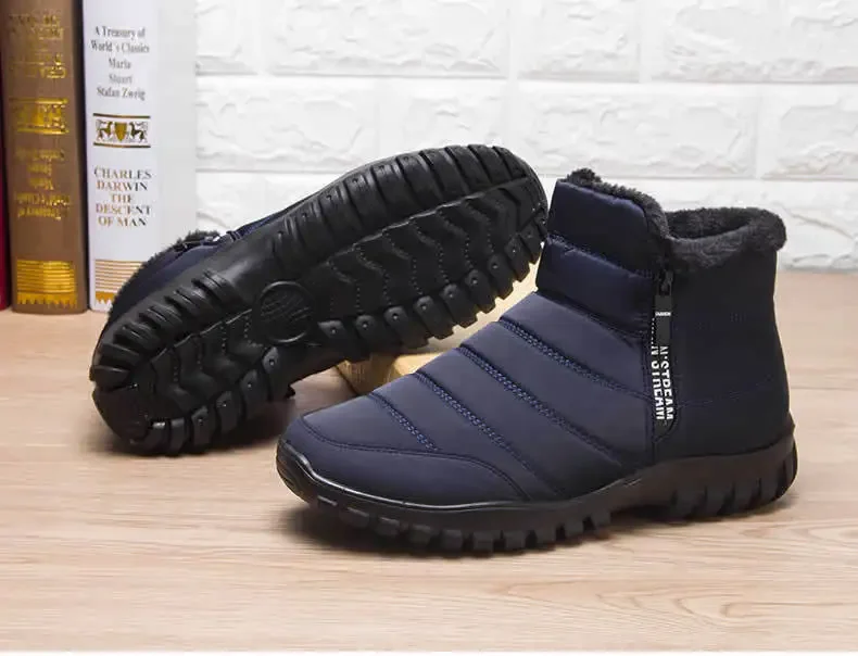 Herren Herbst-Winter Schneestiefel mit Seitenreißverschluss, Wasserdicht, Plüsch Gefüttert, Warme Freizeitschuhe aus Baumwolle, Kostenloser Versand – Detail 7