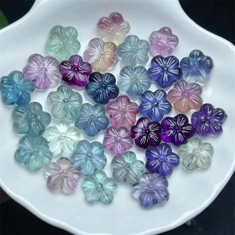 5PCS Natural Fluorite Small Flower Carving For Pendant Earring Bracelet Reiki Healing Stone DIY Accessories 13MM