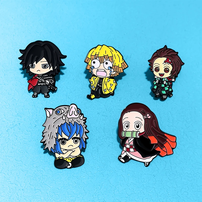 AniPins Funny Cartoon Character Pins Metal Enamel 5-design Boy Girl Badge On Clothes Backpack Brooch Pin Friends Gifts