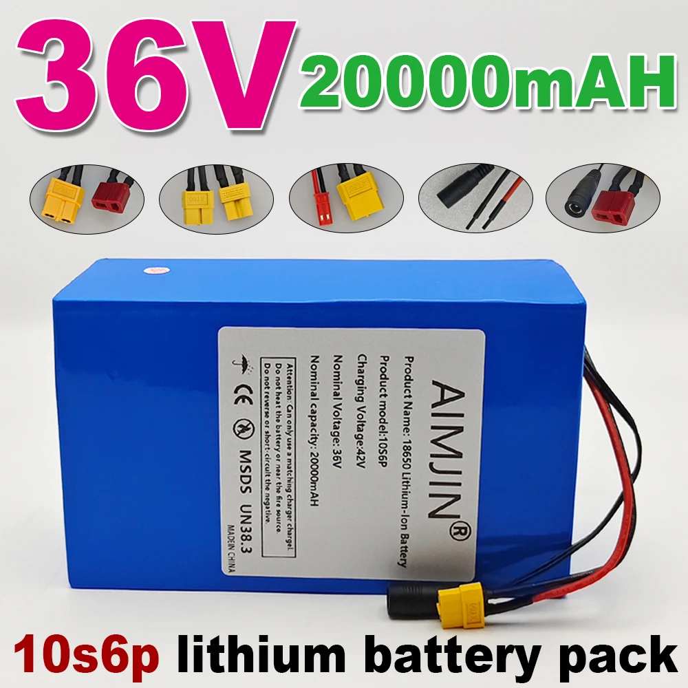 36V 20000mAh lithium-ion battery with BMS 10S6P battery pack Suitable for bicycles, wheelchairs, outdoor motorcycles