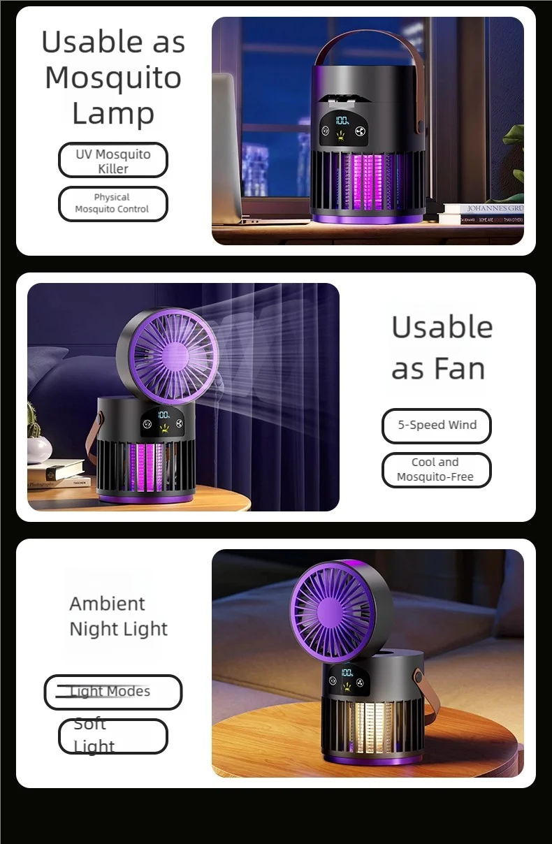 TINSOL 6-in-1 Mückenkiller-Lampe für Zuhause mit Kleinem Ventilator, Nachtlicht, Elektrischer Mückenschutz und Mückenfalle für Draußen – Detail 7