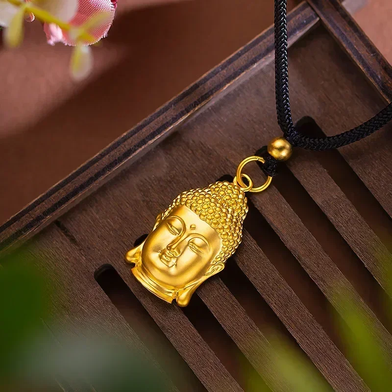 

Neck jewelry gold 999 real gold pendant AU750 men and women peace Buddha head 18K necklace jewelry to give to friends