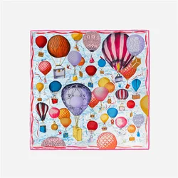 Twill Silk Scarf Women Hot Air Ballon Painting Square Scarves Wraps Bandana Small Hijabs Silk Foulards Tie Headband 53CM