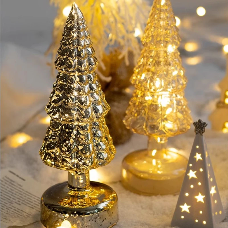 Glass Christmas Tree Ornaments Home Luminous Desktop Decoration Party Xmas Decorations Creative Glowing Festival Gifts for Kids