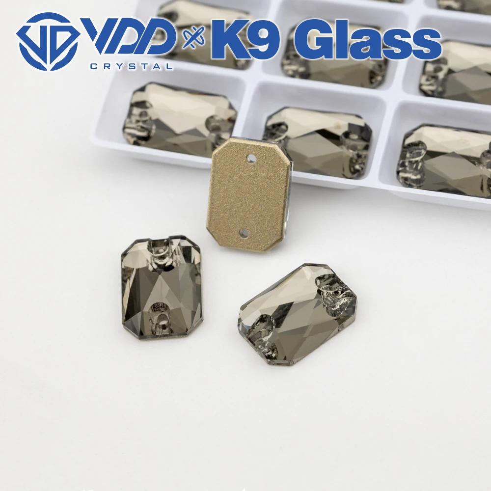 VDD S103 Schwarzer Diamant Smaragdschliff Hochwertige K9-Glas-Applikationssteine, Kristall-Flachboden zum Aufnähen für Kleidungsdekorationen – Detail 1